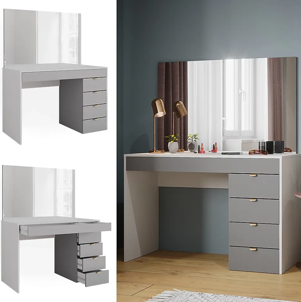 Vicco Coiffeuse Blanc/gris/gris 115cm avec miroir