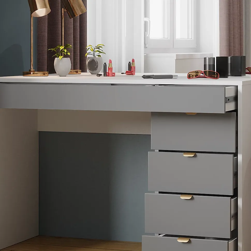 Vicco Coiffeuse Blanc/gris/gris 115cm avec miroir