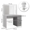Vicco Coiffeuse Blanc/gris/gris 115cm avec éclairage LED