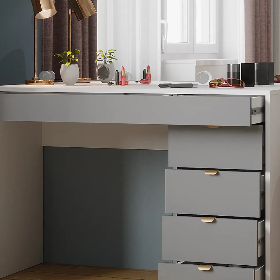 Vicco Coiffeuse Blanc/gris/gris 115cm avec éclairage LED