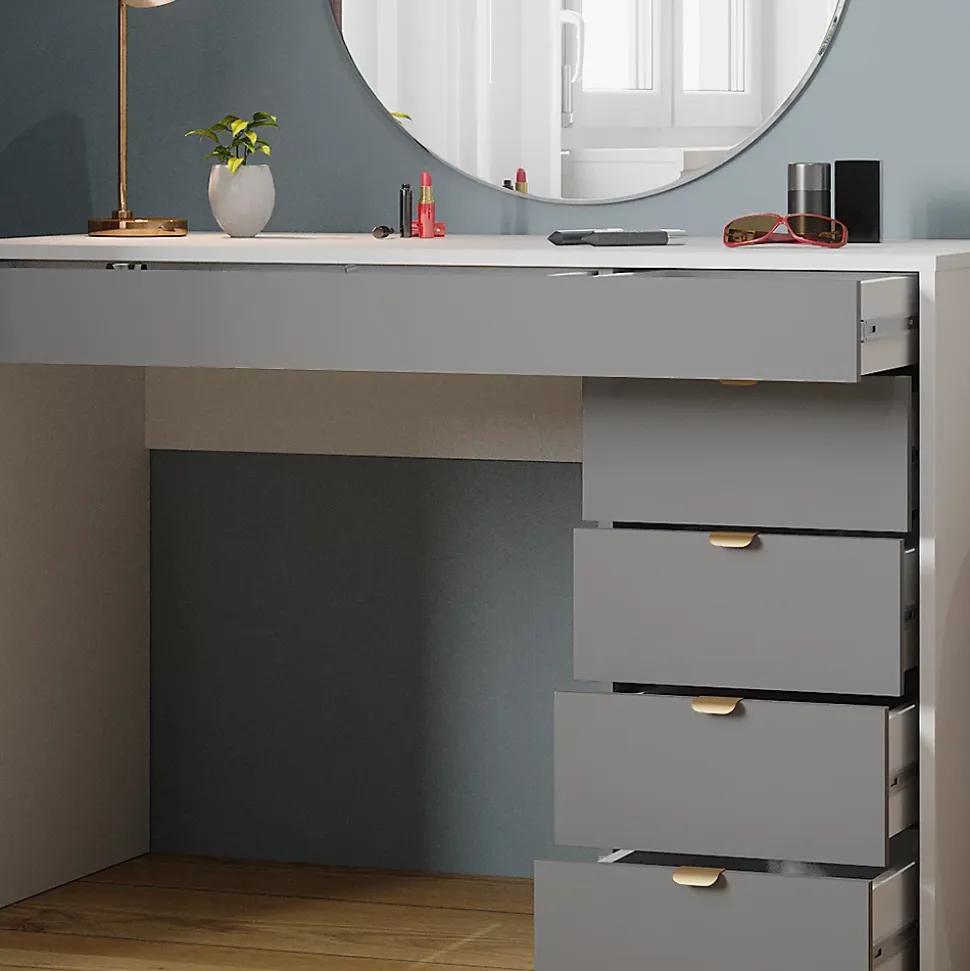 Vicco Coiffeuse Blanc/gris/gris 115cm avec 5 tiroirs