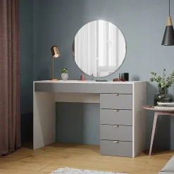 Vicco Coiffeuse Blanc/gris/gris 115cm avec 5 tiroirs