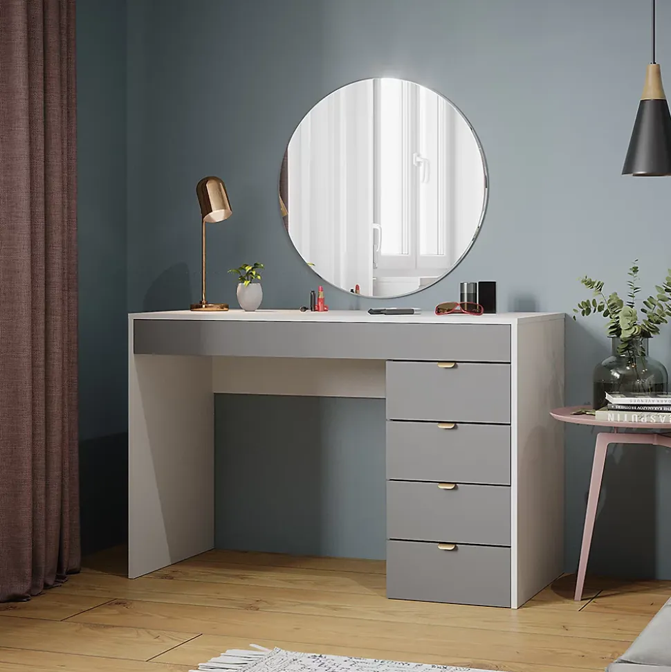 Vicco Coiffeuse Blanc/gris/gris 115cm avec 5 tiroirs