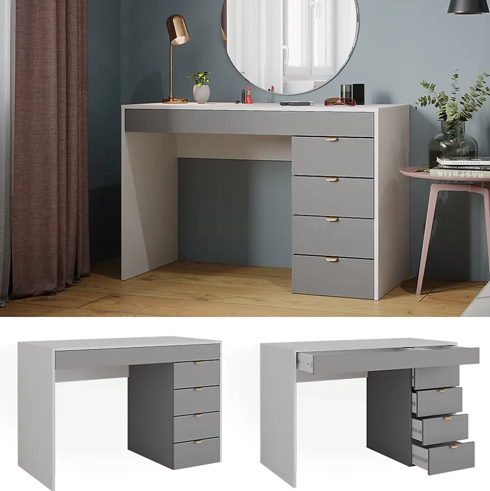Vicco Coiffeuse Blanc/gris/gris 115cm avec 5 tiroirs