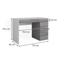 Vicco Coiffeuse Blanc/gris/gris 115cm avec 5 tiroirs