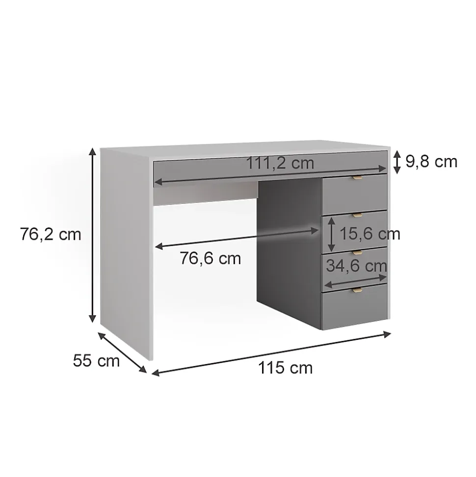 Vicco Coiffeuse Blanc/gris/gris 115cm avec 5 tiroirs