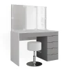 Vicco Coiffeuse Blanc/gris/gris 115cm avec éclairage LED et tabouret