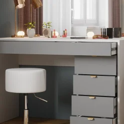 Vicco Coiffeuse Blanc/gris/gris 115cm avec éclairage LED et tabouret