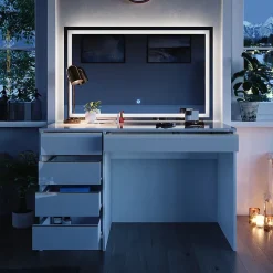 Vicco Coiffeuse Blanc/Or 55cm avec miroir LED