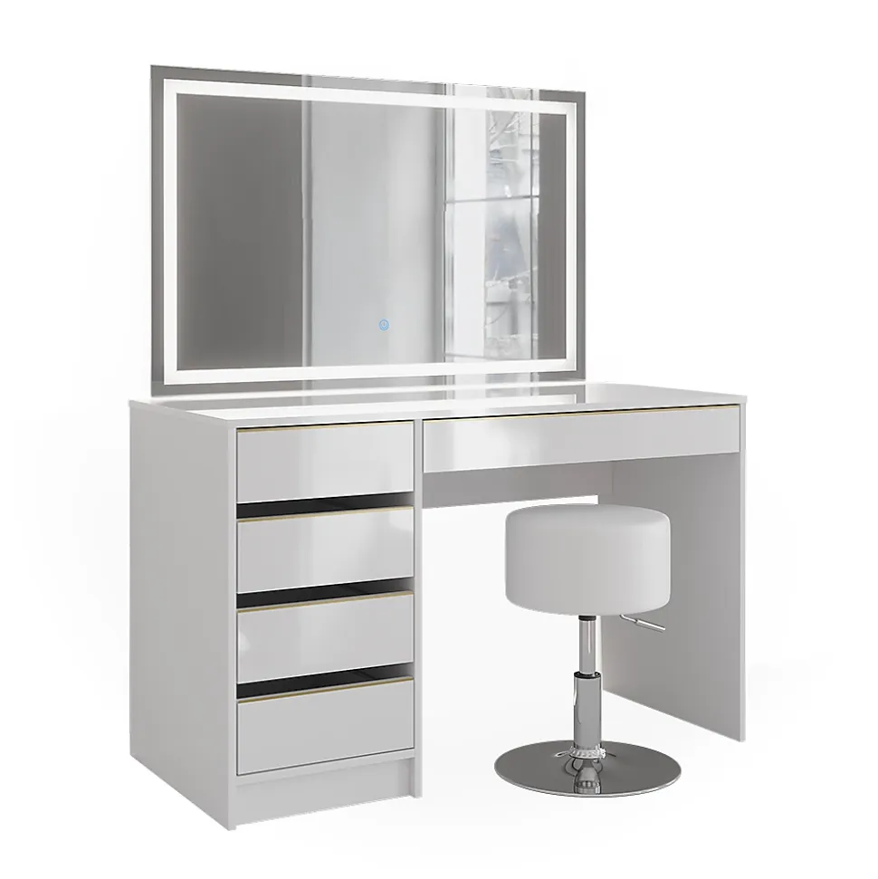 Vicco Coiffeuse Blanc/Or 55cm avec miroir LED et tabouret