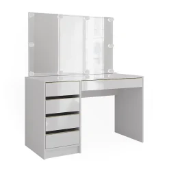 Vicco Coiffeuse Blanc/Or 55cm avec éclairage LED