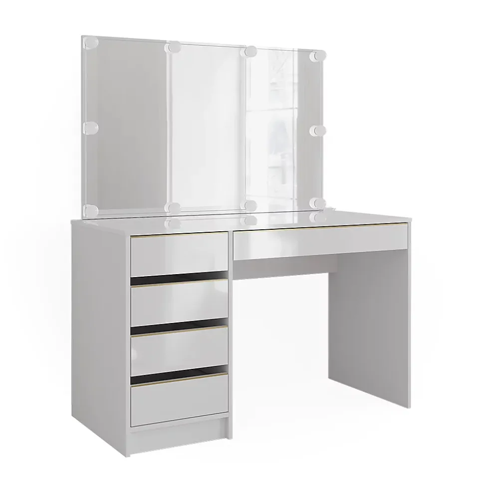 Vicco Coiffeuse Blanc/Or 55cm avec éclairage LED