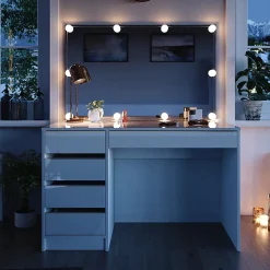 Vicco Coiffeuse Blanc/Or 55cm avec éclairage LED