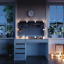 Vicco Coiffeuse Blanc/Or 55cm avec éclairage LED