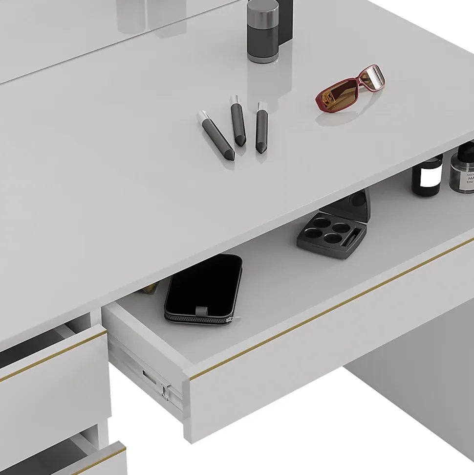 Vicco Coiffeuse Blanc/Or 55cm avec miroir