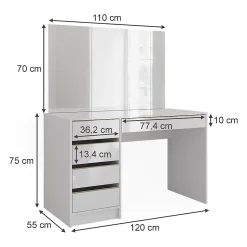 Vicco Coiffeuse Blanc/Or 55cm avec miroir