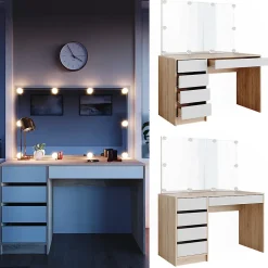 Vicco Coiffeuse Blanc/Sonoma 55cm avec éclairage LED