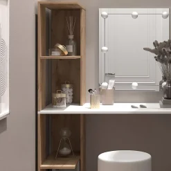 Vicco Coiffeuse Blanc/Sonoma 122.2cm avec éclairage et tabouret