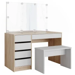 Vicco Coiffeuse Blanc/Sonoma 120cm avec éclairage LED et banc