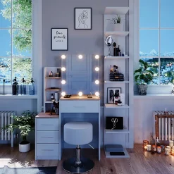 Vicco Coiffeuse Blanc/Sonoma 36cm avec éclairage LED et tabouret
