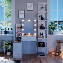 Vicco Coiffeuse Blanc/Sonoma 80cm avec éclairage LED
