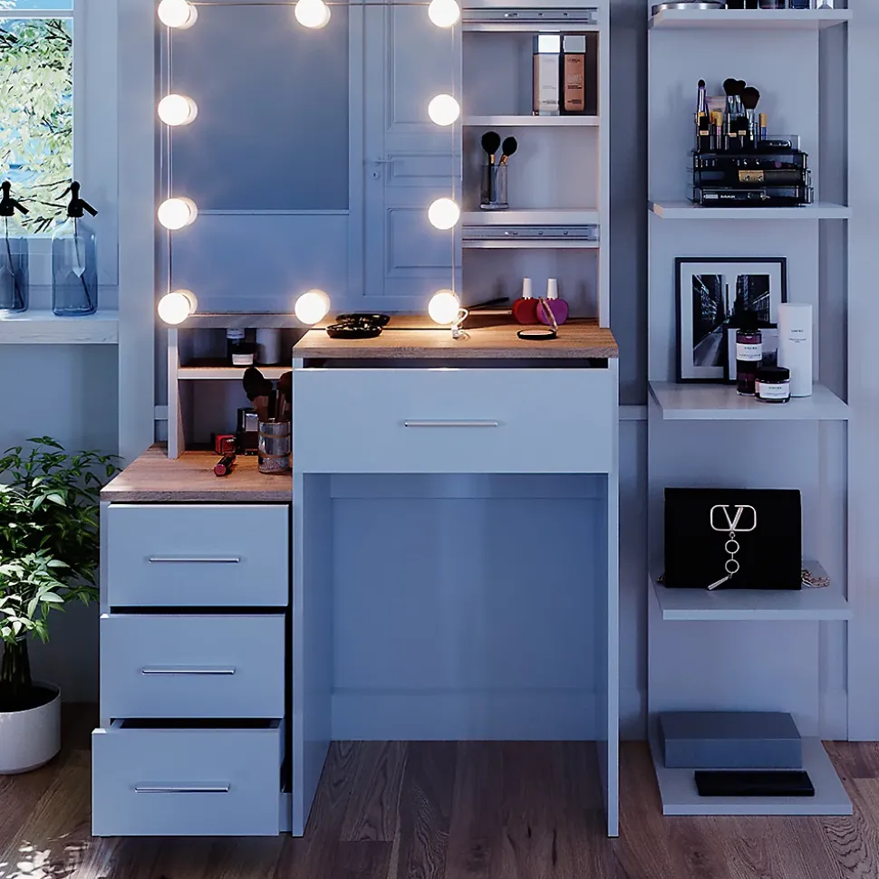 Vicco Coiffeuse Blanc/Sonoma 80cm avec éclairage LED