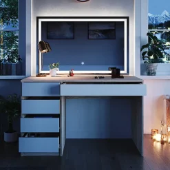 Vicco Coiffeuse Blanc/Sonoma 55cm avec miroir LED
