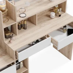 Vicco Coiffeuse Blanc/Sonoma 139.8cm avec éclairage LED