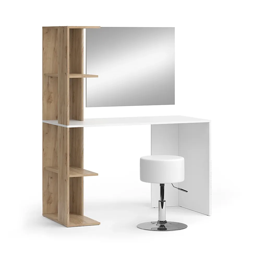 Vicco Coiffeuse Blanc/Sonoma 122.2cm avec tabouret