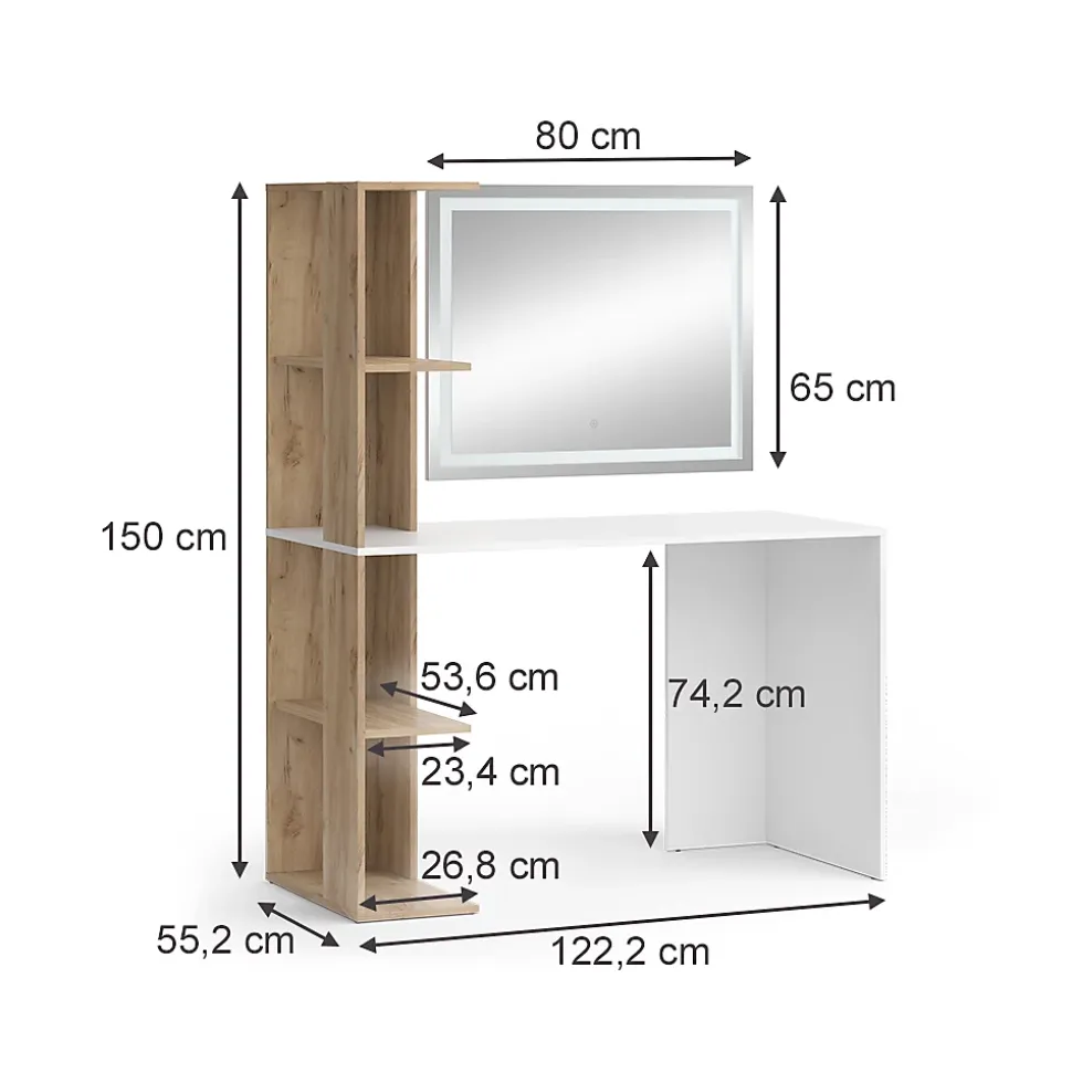 Vicco Coiffeuse Blanc/Sonoma 122.2cm avec miroir LED