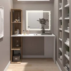 Vicco Coiffeuse Blanc/Sonoma 122.2cm avec miroir LED