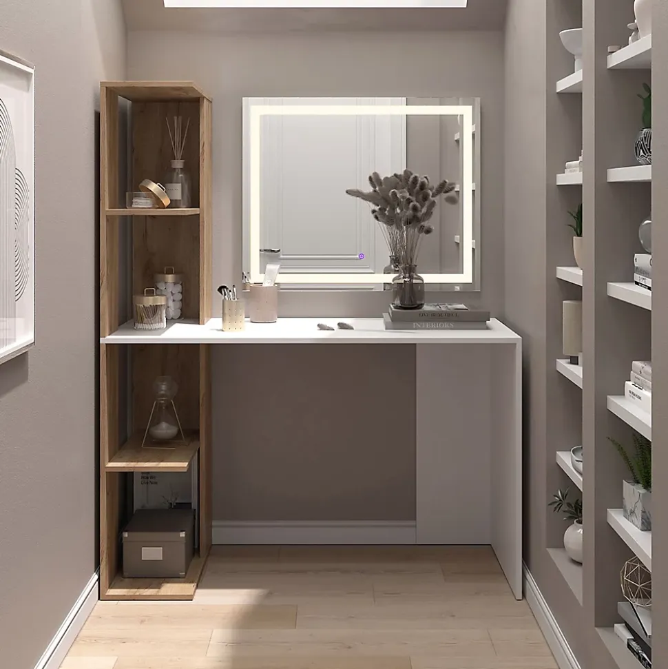 Vicco Coiffeuse Blanc/Sonoma 122.2cm avec miroir LED