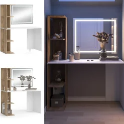 Vicco Coiffeuse Blanc/Sonoma 122.2cm avec miroir LED