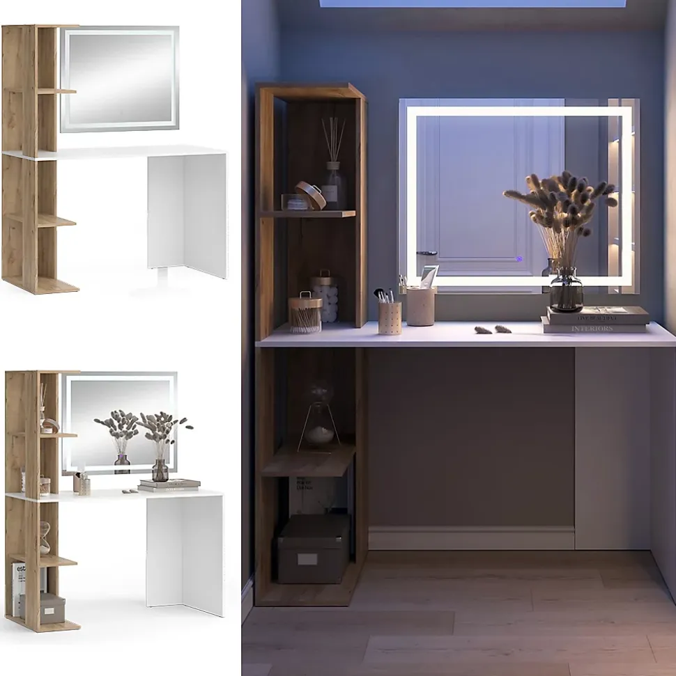 Vicco Coiffeuse Blanc/Sonoma 122.2cm avec miroir LED