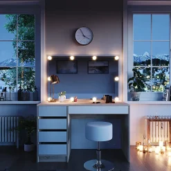 Vicco Coiffeuse Blanc/Sonoma 55cm avec éclairage LED et tabouret
