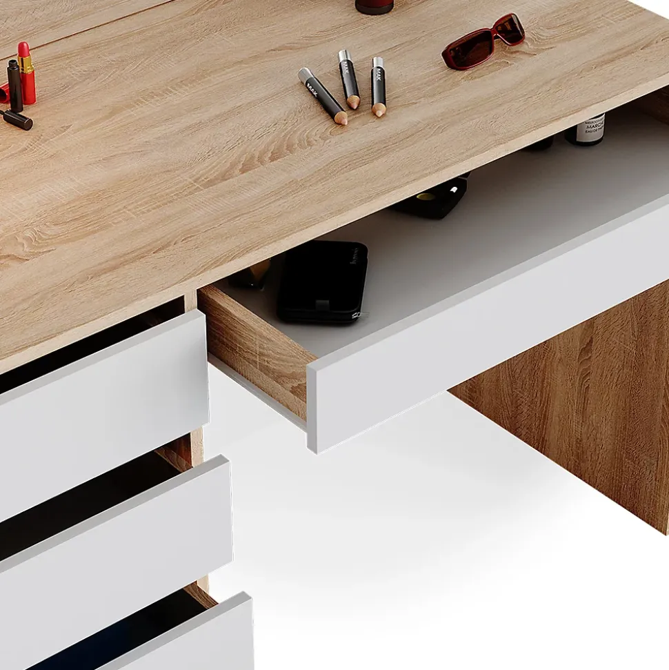 Vicco Coiffeuse Blanc/Sonoma 55cm avec éclairage LED et tabouret