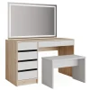 Vicco Coiffeuse Blanc/Sonoma 120cm avec miroir LED et tabouret