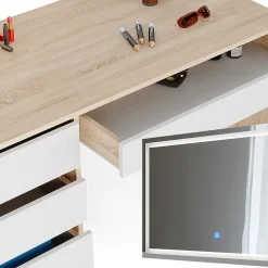 Vicco Coiffeuse Blanc/Sonoma 55cm avec miroir LED et tabouret