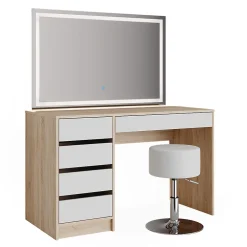 Vicco Coiffeuse Blanc/Sonoma 55cm avec miroir LED et tabouret
