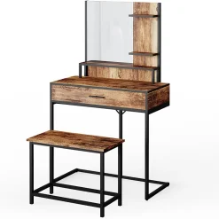 Vicco Coiffeuse Bois antique 80cm avec chaise