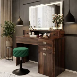 Vicco Coiffeuse Chêne rustique 120cm avec miroir LED