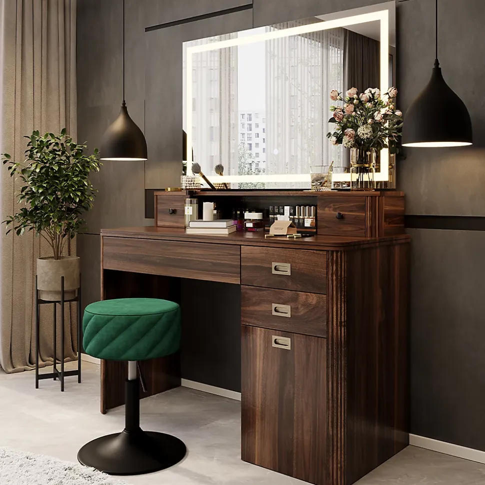 Vicco Coiffeuse Chêne rustique 120cm avec miroir LED