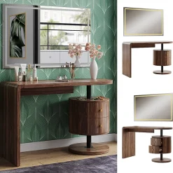 Vicco Coiffeuse Chêne rustique 120cm avec miroir LED