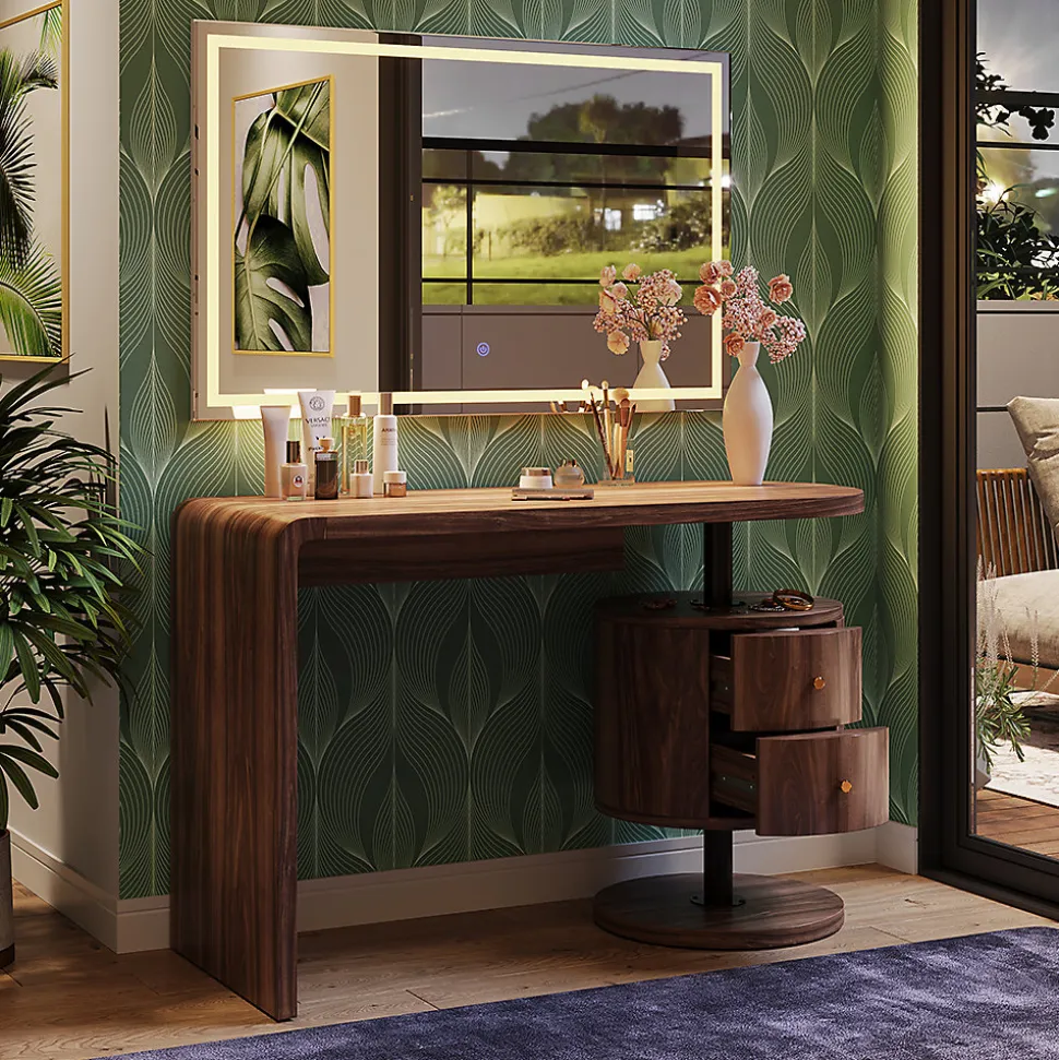 Vicco Coiffeuse Chêne rustique 120cm avec miroir LED