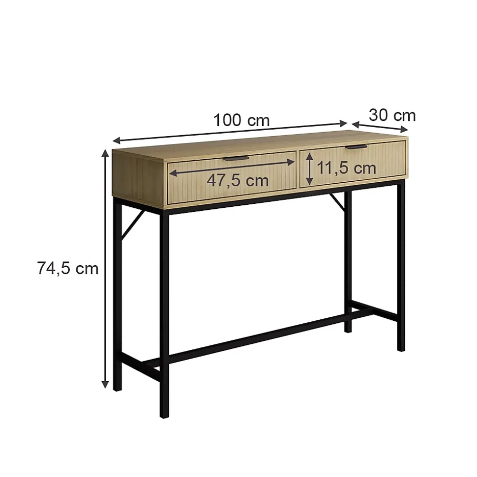 Vicco Coiffeuse Chêne 100x75cm avec 2 tiroirs