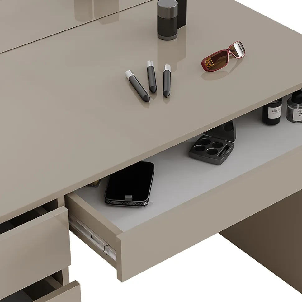 Vicco Coiffeuse Grège 55cm avec éclairage LED et tabouret