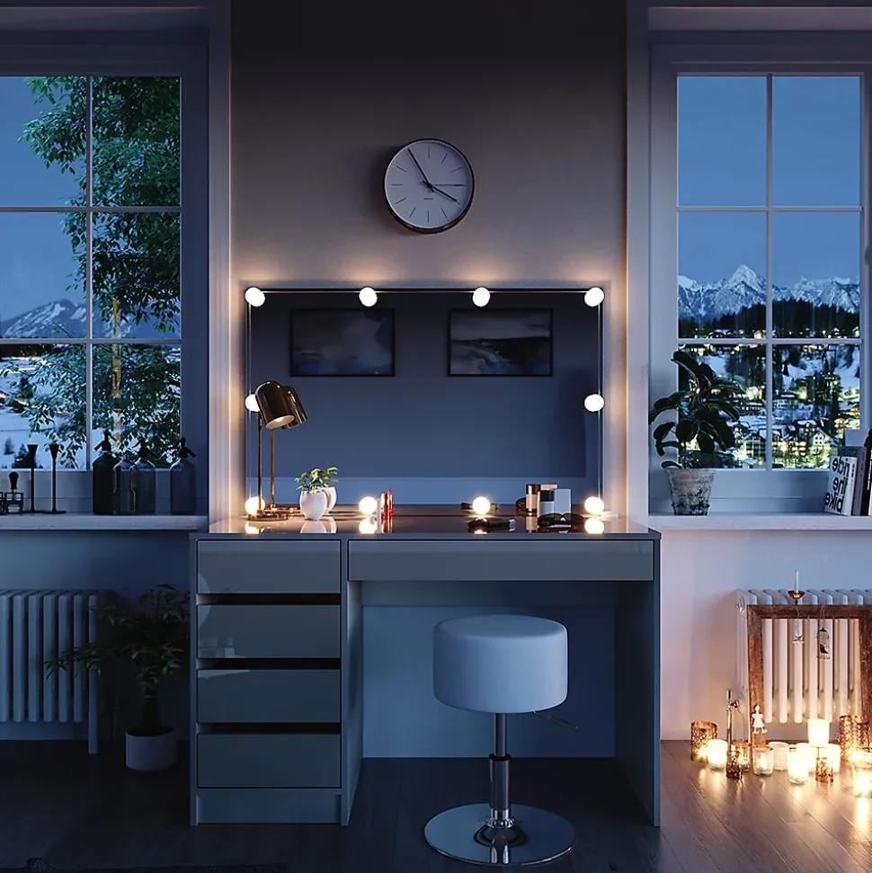 Vicco Coiffeuse Grège 55cm avec éclairage LED et tabouret