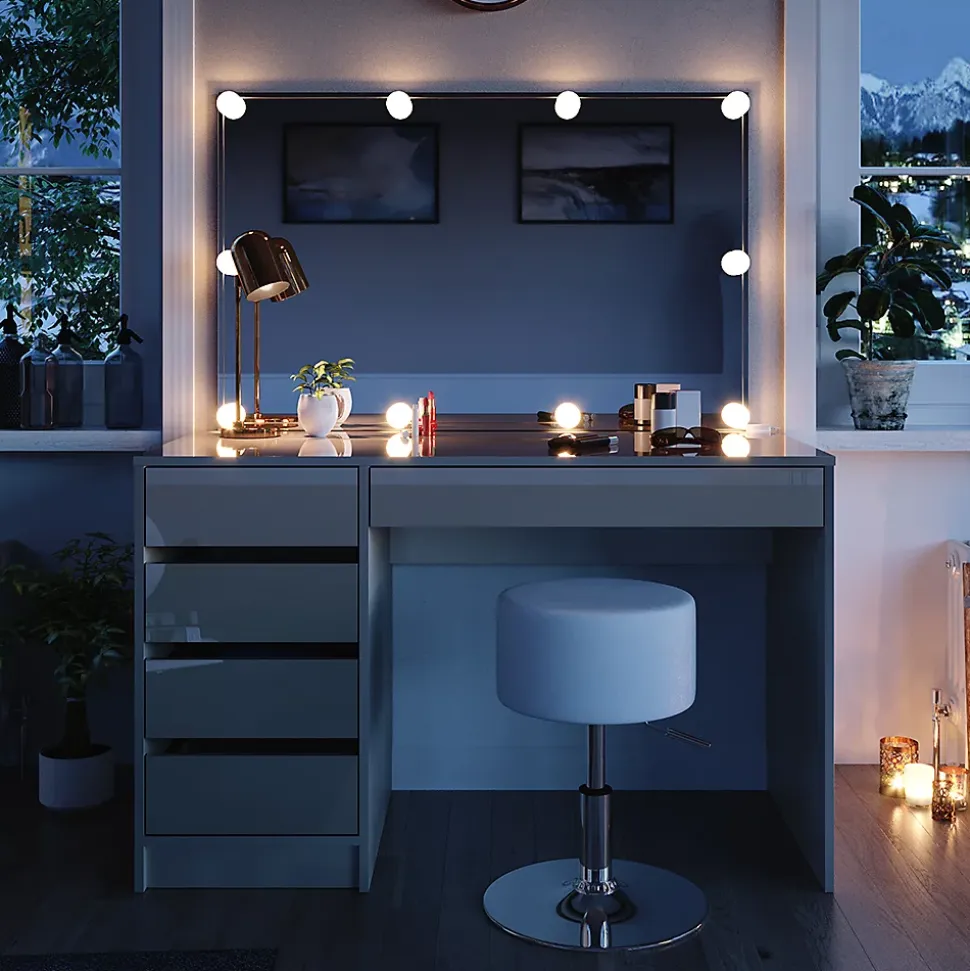 Vicco Coiffeuse Grège 55cm avec éclairage LED et tabouret