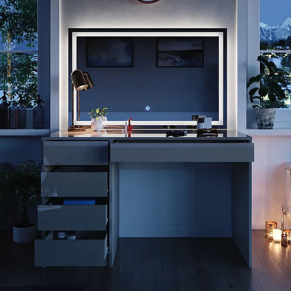 Vicco Coiffeuse Gris brillant 120cm avec miroir LED