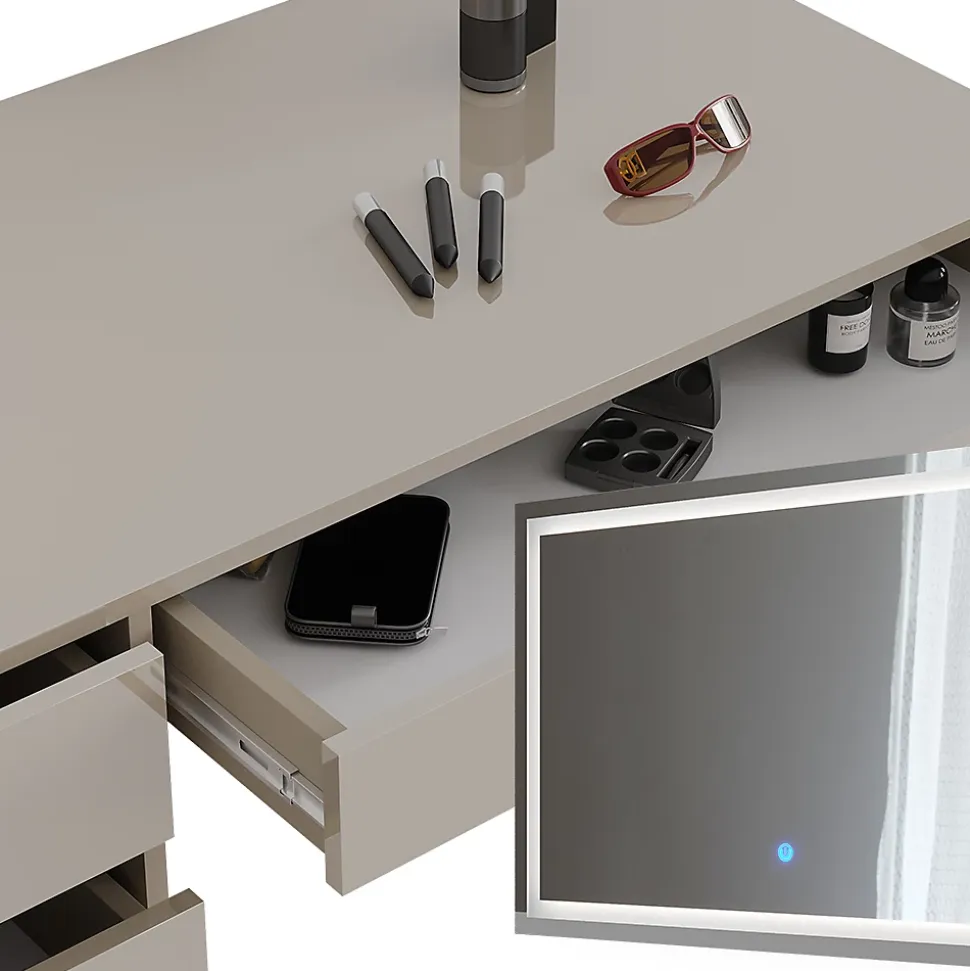 Vicco Coiffeuse Gris brillant 120cm avec miroir LED